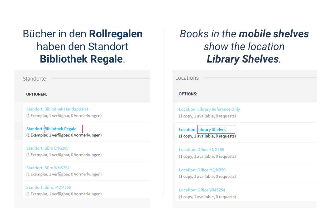 <p>Screenshot of a search result with a highlight on the location Bibliothek.</p>